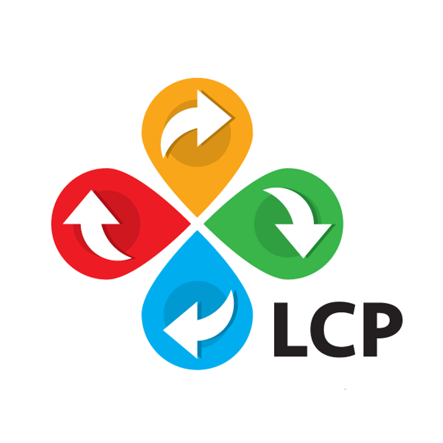 LCP logo voor Aquafin levenscyclus rood geel groen blauw