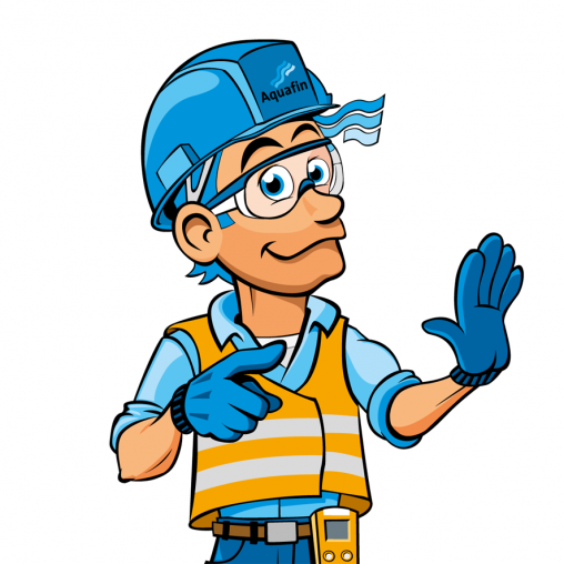 Aquafin veiligheidsmascotte Bert Alert illustratie helm fluo hesje veiligheidsbril