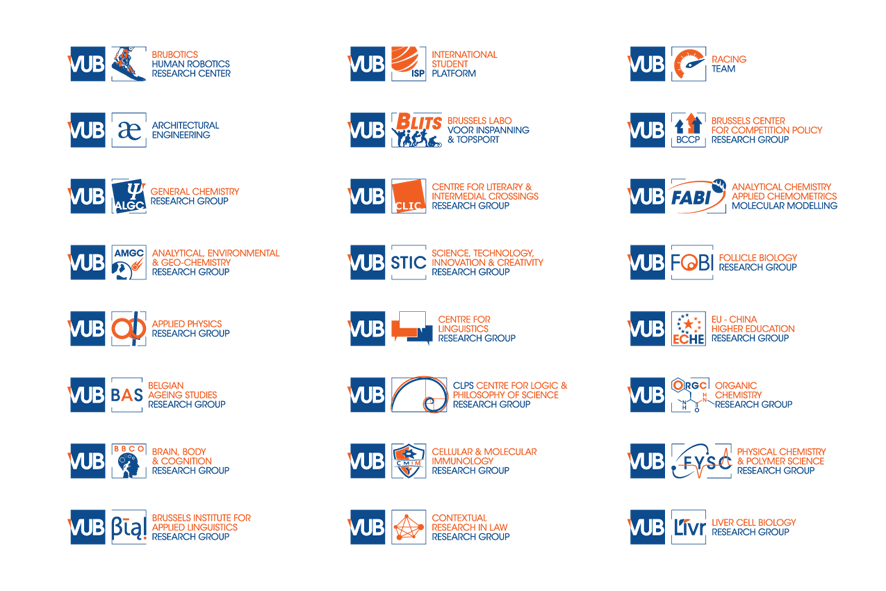 VUB Vrije Universiteit Brussel 100+ logo's van departementen en onderzoeksgroepen VUB huisstijl