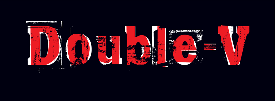 double v grungy logo red and white on a black background